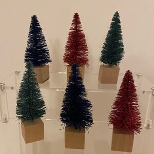 Meri Meri Festive Bottle Brush Trees - Blue, Teal, and deep Red.